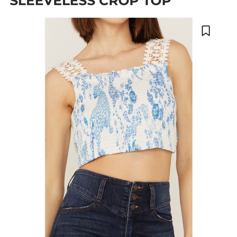 Z&L Elegant Blue and White Lace Strap Crop Top from Shepler’s